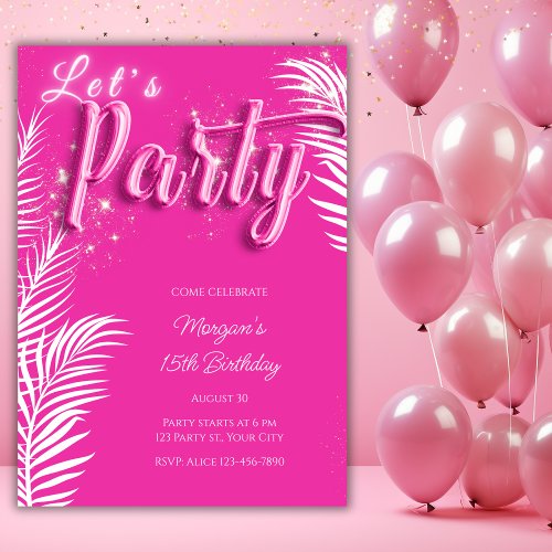 Modern Girly Pink Tropical Pool Birthday Party Invitation