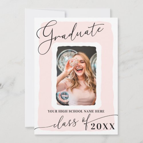 Modern Girly Pink White Frame Photo Graduation Announcement