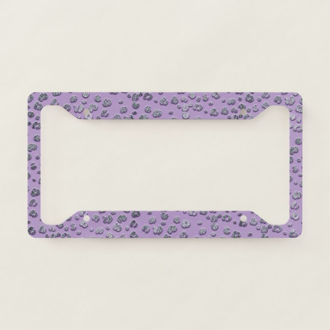 Modern Girly Purple Glitter Leopard  License Plate Frame (Front)