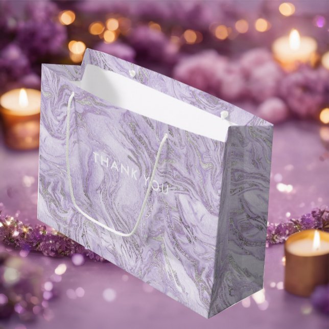 Modern Girly Purple Glitter Marble Personalized Large Gift Bag (Creator Uploaded)