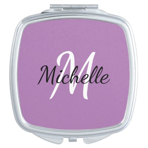 Modern Girly Purple Monogram Initial  Name Compact Mirror