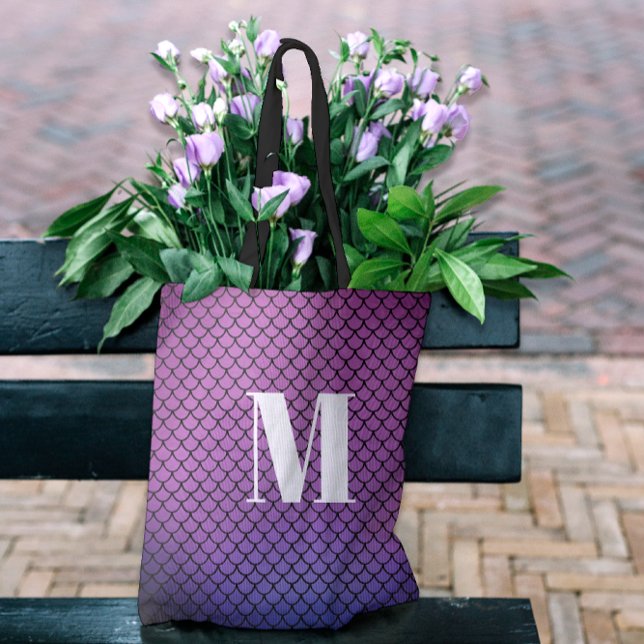 Modern Girly Purple  Ombre Mermaid Ocean Monogram Tote Bag (Creator Uploaded)