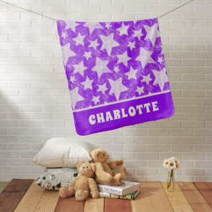 Modern Girly Purple Star Pattern Personalized Name Baby Blanket