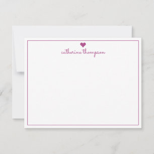 Modern Girly Purple Violet Heart Feminine Script Note Card