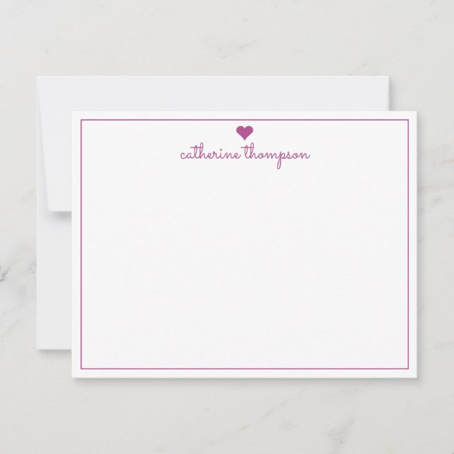Modern Girly Purple Violet Heart Feminine Script Note Card (Front)