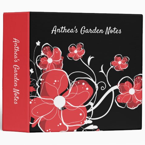 Modern Girly Red and White Flowers 3 Ring Binder