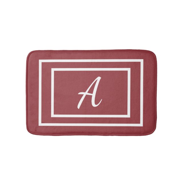 Modern Girly Red Monogram Initial Bath Mat (Front)