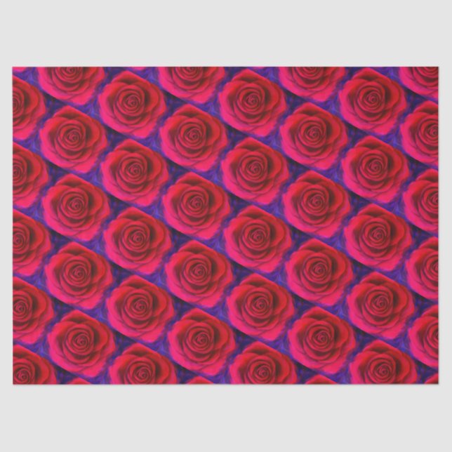 Modern Girly Red Pink Roses Floral Pattern Tissue Paper (Front)