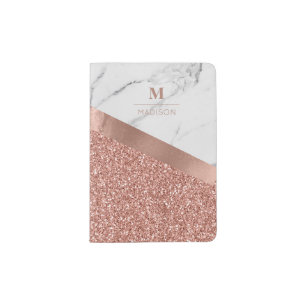 Modern Girly Rose Glitter   Marble Monogram Passport Holder