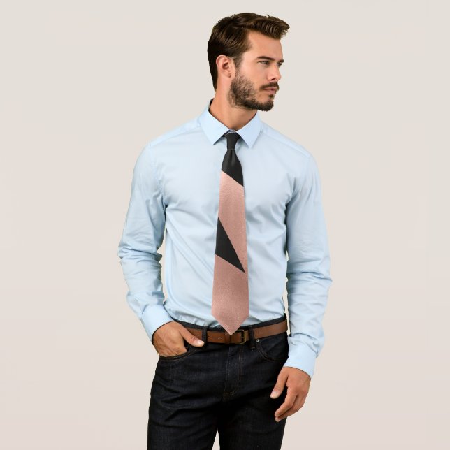 Modern Girly Rose Gold Black Geometric Neck Tie (In Situ)