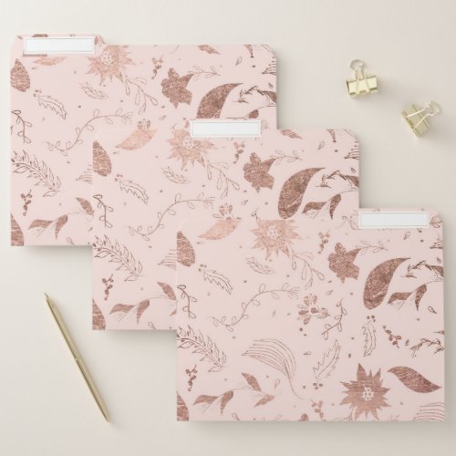 Modern girly rose gold blush pink floral pattern file folder