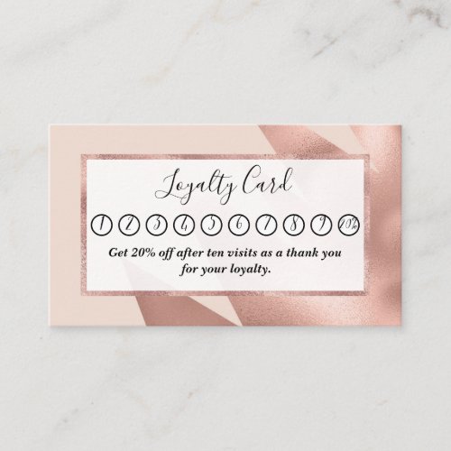 Modern Girly Rose Gold Blush Pink Geometric Loyalty Card