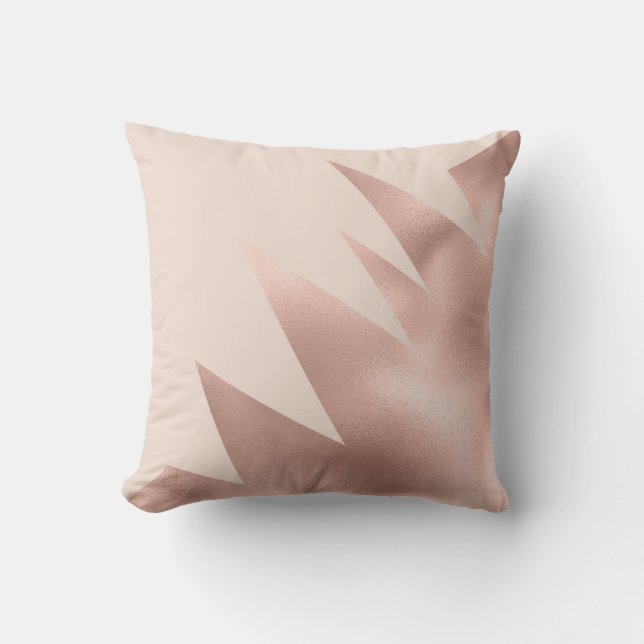 Modern Girly Rose Gold Blush Pink Geometric Outdoor Pillow (Front)