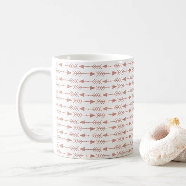 Modern Girly Rose Gold Foil Look | Tribal Arrows Coffee Mug (With Donut)