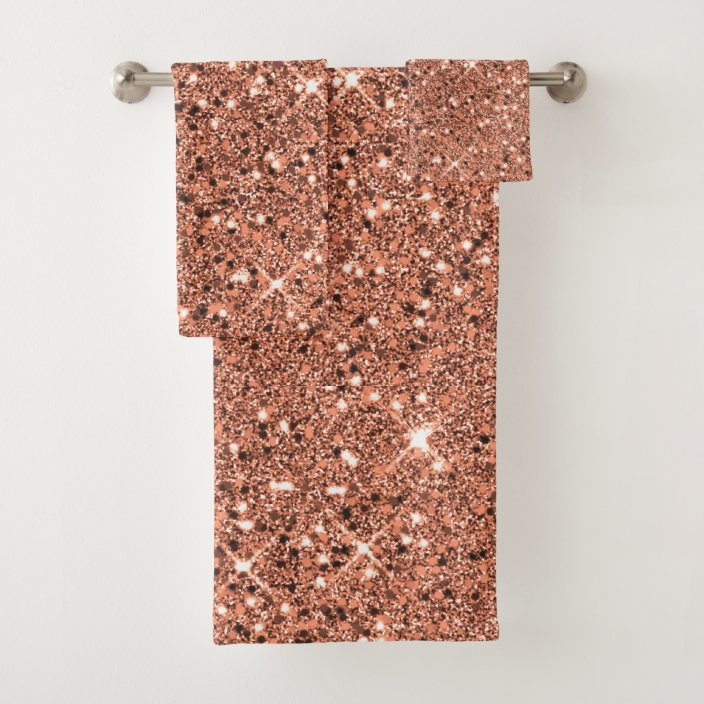 Modern Girly Rose Gold Glitter Bath Towel Set