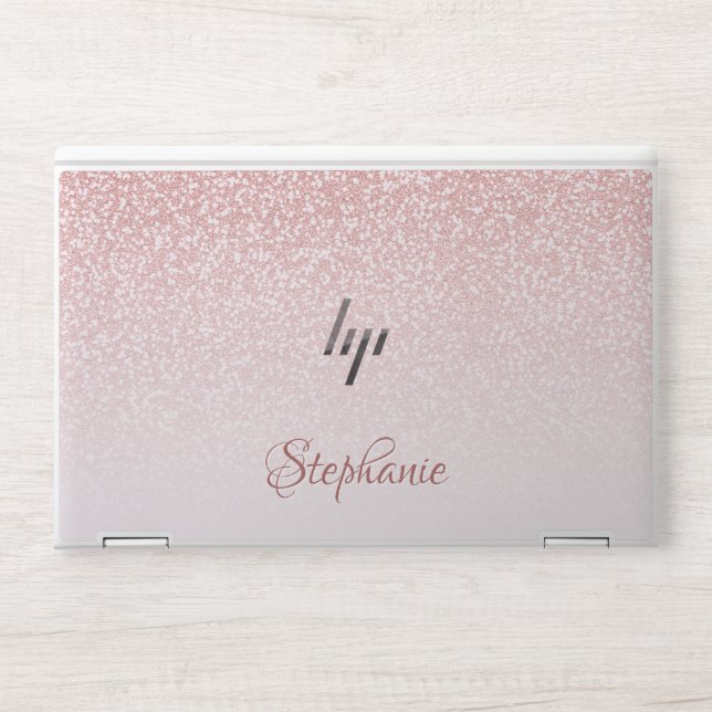 Modern Girly Rose Gold Glitter Blush Ombre HP Laptop Skin (Front)