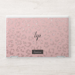 Modern girly rose gold leopard ombre pink monogram HP laptop skin