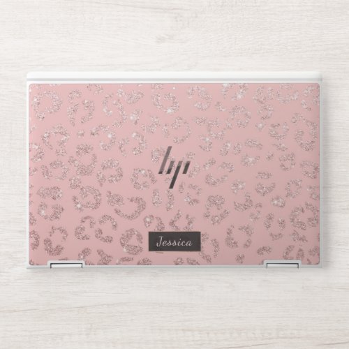 Modern girly rose gold leopard ombre pink monogram HP laptop skin