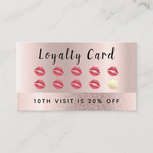 Modern Girly Rose Gold Ombre Glitter Lips Black  Loyalty Card