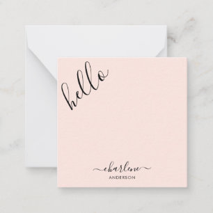 Modern Girly Rose Pink Hello Script Note Card