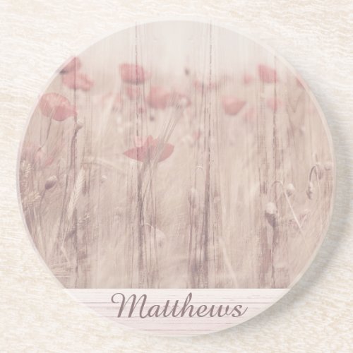 Modern Girly Rustic Pink Wildflowers Personalized Coaster