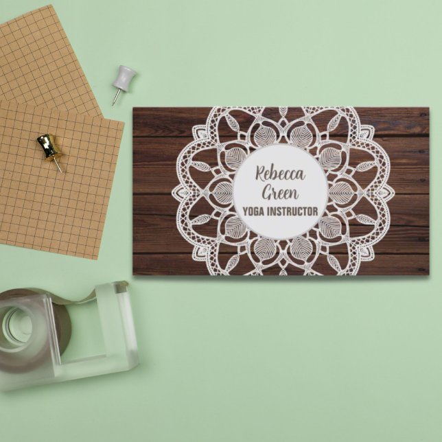 Modern Girly Rustic Woodgrain Yoga Mandala  Business Card (Modern Girly Rustic Woodgrain Yoga Mandala Business Card)