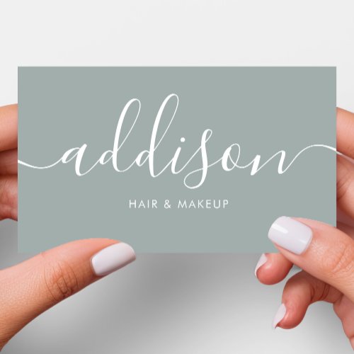 Modern Girly Sage Green Minimalist Calligraphy Business Card