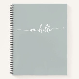 Modern Girly Sage Green Script Monogram Name Notebook