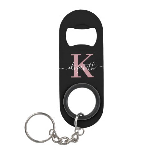 Modern Girly Script Pink And Black Name Monogram K Keychain Bottle Opener