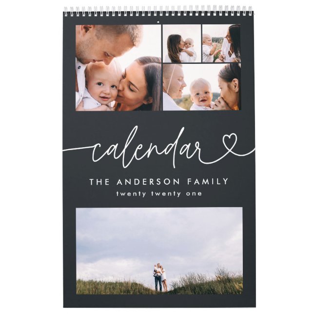 Modern girly script typography minimal multi photo calendar (Cover)