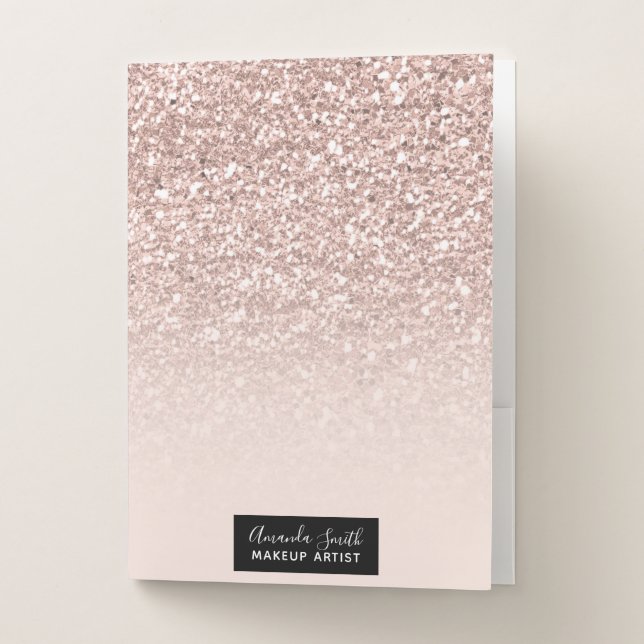 Modern girly sequins rose gold glitter ombre blush pocket folder (Front)