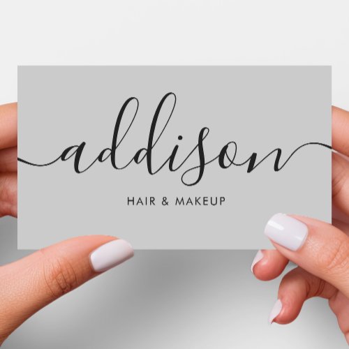 Modern Girly Soft Gray Minimalist Calligraphy Business Card