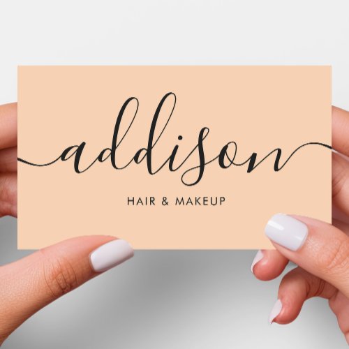 Modern Girly Soft Peach Minimalist Calligraphy Business Card