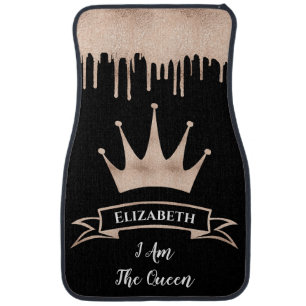 Modern Girly Sparkle Queen Crown Monogrammed Car Floor Mat