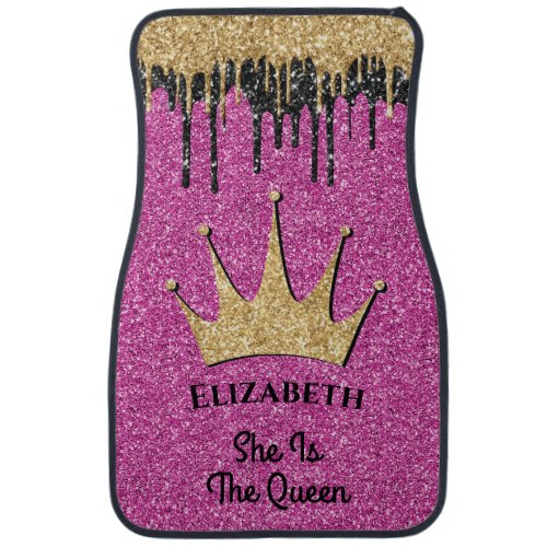 Modern Girly Sparkle Queen Elegant Monogrammed Car Floor Mat