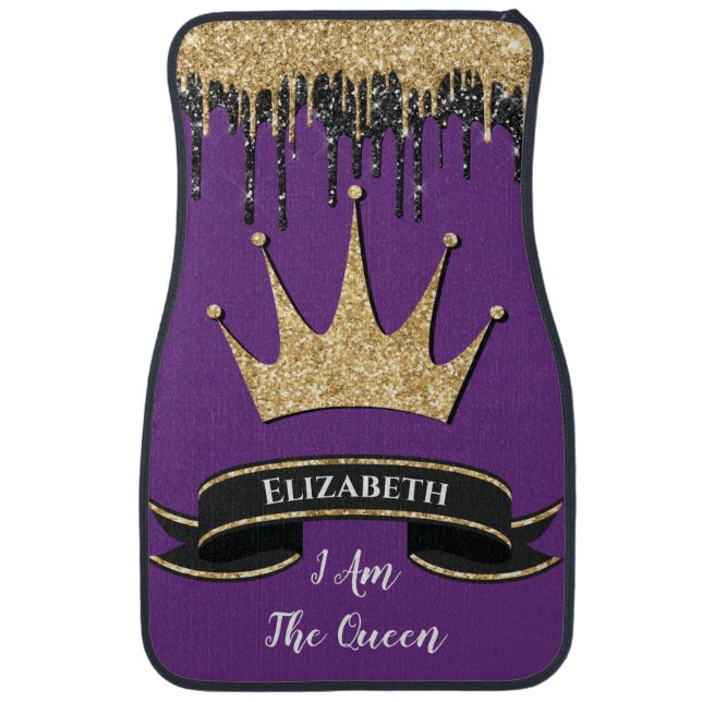Modern Girly Sparkle Queen Elegant Monogrammed Car Floor Mat (Front)