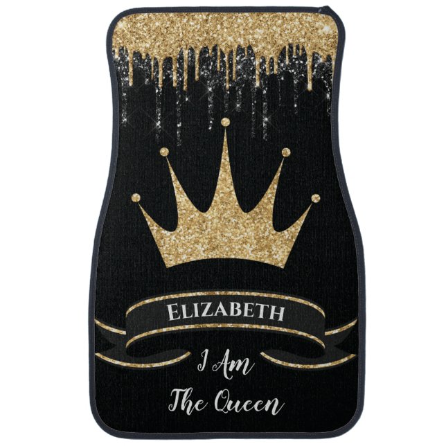 Modern Girly Sparkle Queen Elegant Monogrammed Car Floor Mat (Front)