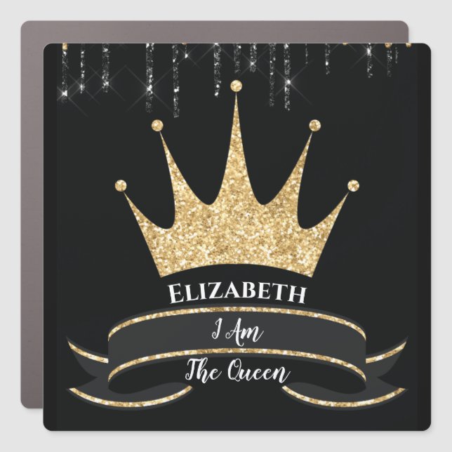 Modern Girly Sparkle Queen Elegant Monogrammed  Car Magnet (Front)