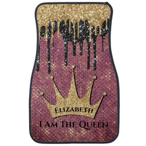 Modern  Girly Sparkle Queen Monogrammed Car Floor Mat