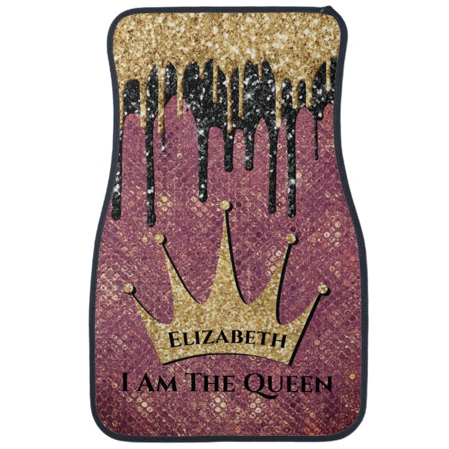 Modern  Girly Sparkle Queen Monogrammed Car Floor Mat (Front)
