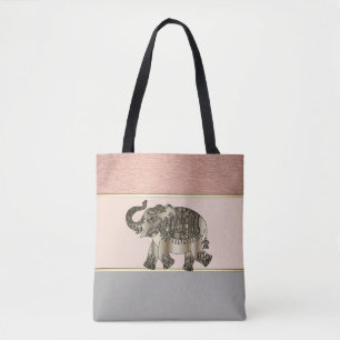 Modern Girly Striped,Elephant Tote Bag