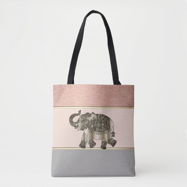 Modern Girly Striped,Elephant Tote Bag (Front)