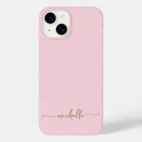 Modern Girly Stylish Blush Pink Gold Name Script Case_Mate iPhone 14 Case