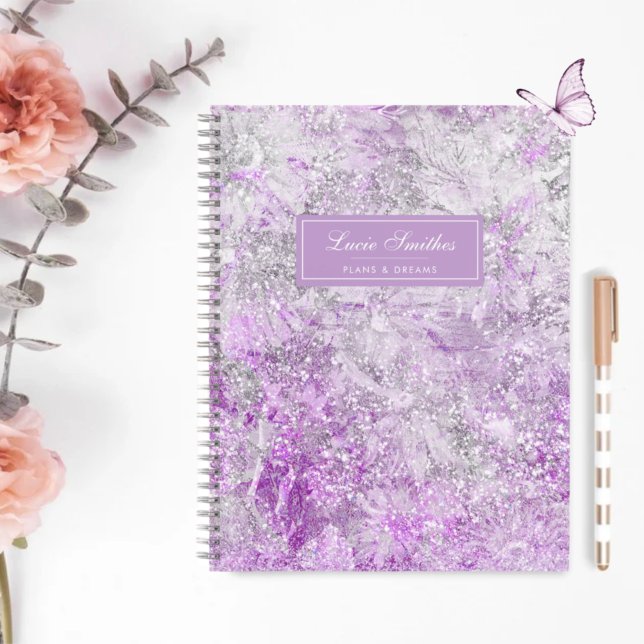 Modern Girly Stylish Chic Purple Glitter Monogram Notebook (Creator Uploaded)