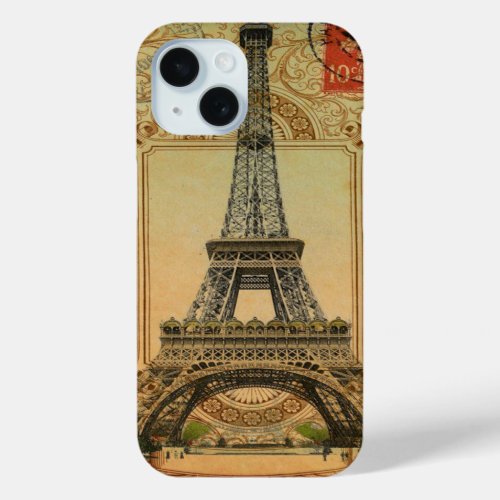 modern girly swirls pattern vintage eiffel tower iPhone 15 case