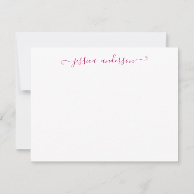 Modern Girly Trendy Hot Magenta Pink Script Note Card (Front)
