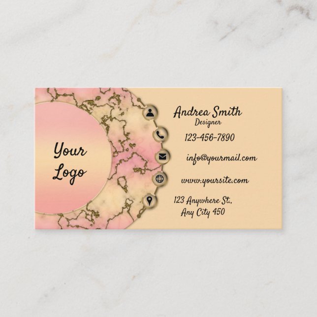 Modern Girly Trendy Marble Gold Glitter Minimal  Business Card (Front)
