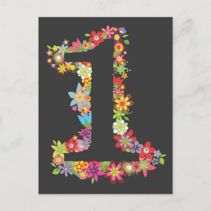 Modern Girly Unique Number 1 Designer Flowers Card