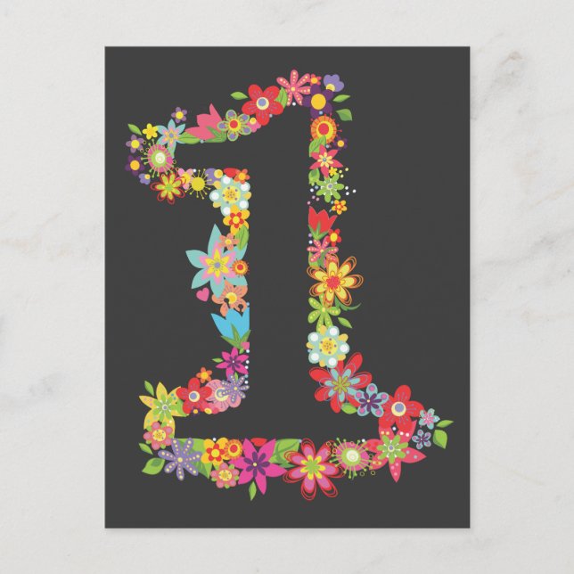 Modern Girly Unique Number 1 Designer Flowers Card (Front)