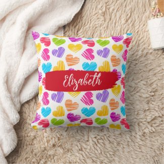 Modern Girly Vibrant Doodled Hearts Pattern Name